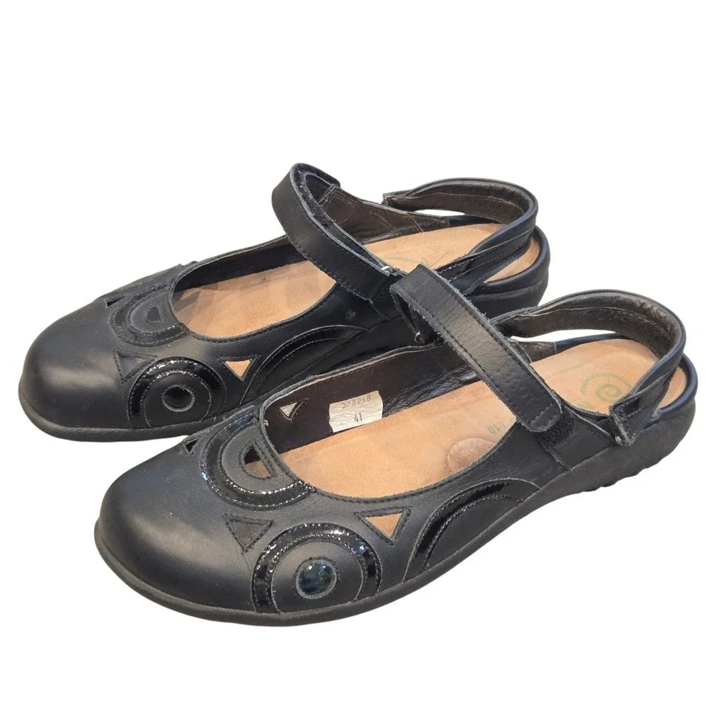 Naot Rongo Mary Jane Shoes Womens 41 / 10 Black Leather +Patent Comfort Strap